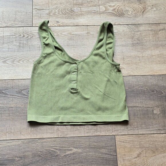 Forever 21 Ribbed Button-Up Crop Top (**Set of 2**) Powder Blue and Sage Green - Picture 9 of 14